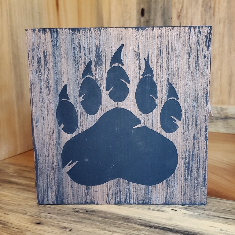 Handmade Rustic Bear Paw Wood Sign